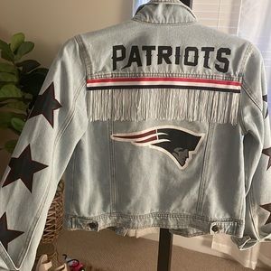 Custom Painted New England Patriots NFL Denim Jacket with fringe